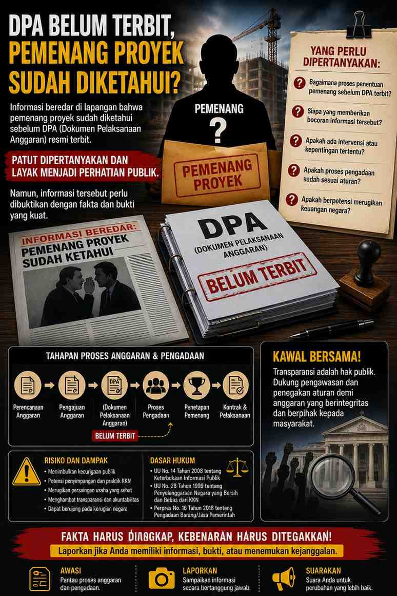 DPA Belum Terbit, Pemenang Proyek Sudah Beredar? Publik Berhak Menuntut Transparansi